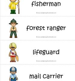 Community Helpers Vocabulary Cards - Fisherman, Forest Ranger, Lifeguard, Mail Carrier