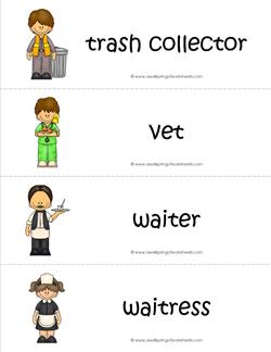 Community Helpers Vocabulary Cards - Trash Collector, Vet, Waiter, & Waitress