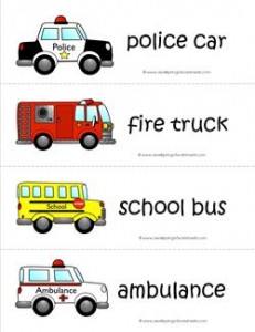 Community Helpers Vocabulary Cards - Community Helper Vehicles