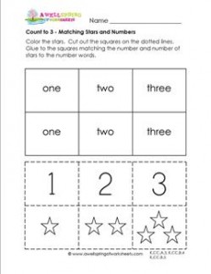 count to 3 matching stars and numbers kindergarten counting