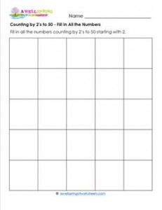 Counting by 2's to 50 - Fill in All the Numbers - Skip Counting Worksheets