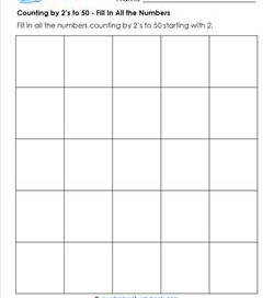 Counting by 2's to 50 - Fill in All the Numbers - Skip Counting Worksheets