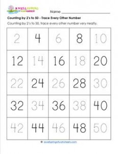 Counting by 2's to 50 - Trace Every Other Number - Tracing the Numbers