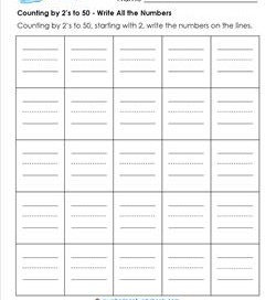 Counting by 2's to 50 - Write All the Numbers - Skip Counting Worksheets