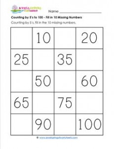 Counting by 5's to 100 - Fill in Ten Missing Numbers