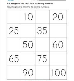 Counting by 5's to 100 - Fill in Ten Missing Numbers