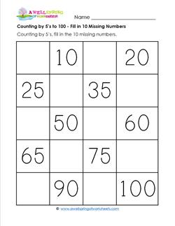 Counting by 5's to 100 - Fill in Ten Missing Numbers