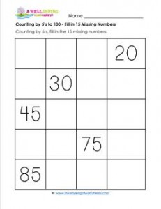 Counting by 5's to 100 - Fill in 15 Missing Numbers