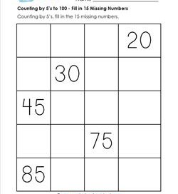 Counting by 5's to 100 - Fill in 15 Missing Numbers