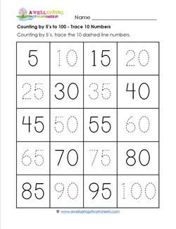 Counting by 5's to 100 - Trace Ten Numbers