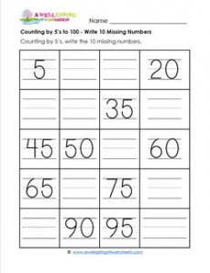 Counting by 5's to 100 - Write the 10 Missing Numbers on the Lines