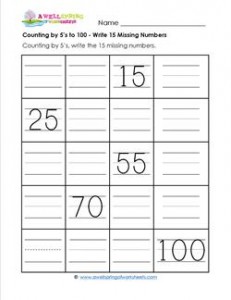 Counting by 5's to 100 - Write the 15 Missing Numbers