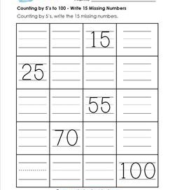 Counting by 5's to 100 - Write the 15 Missing Numbers