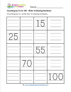 Counting by 5's to 100 - Write the 15 Missing Numbers