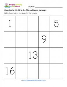 Counting to 20 - Fill in the Fifteen Missing Numbers