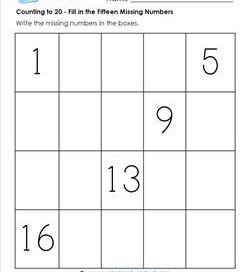 Counting to 20 - Fill in the Fifteen Missing Numbers