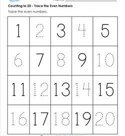 Counting to 20 - Trace the Even Numbers