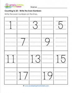 Counting to 20 - Write the Even Numbers