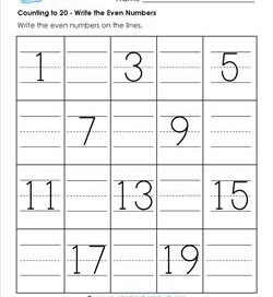 Counting to 20 - Write the Even Numbers