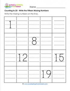 Counting to 20 - Write the Fifteen Missing Numbers