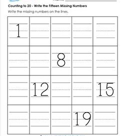 Counting to 20 - Write the Fifteen Missing Numbers