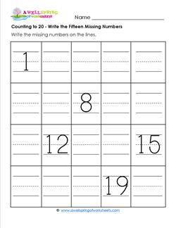 Counting to 20 - Write the Fifteen Missing Numbers