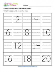 Counting to 20 - Write the Odd Numbers