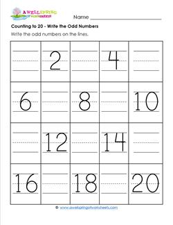 Counting to 20 - Write the Odd Numbers