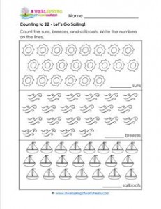 Counting to 22 - Let's Go Sailing! - Kindergarten Counting Worksheets