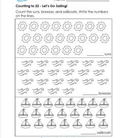 Counting to 22 - Let's Go Sailing! - Kindergarten Counting Worksheets