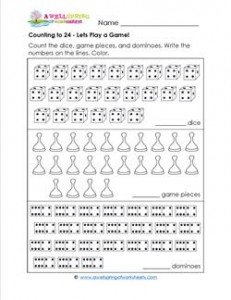 Counting to 24 - Let's Play a Game - Kindergarten Counting Worksheets