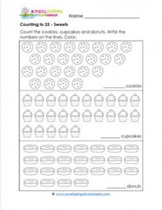 Counting to 25 - Sweets - Kindergarten Counting Worksheets