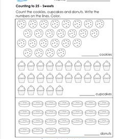 Counting to 25 - Sweets - Kindergarten Counting Worksheets