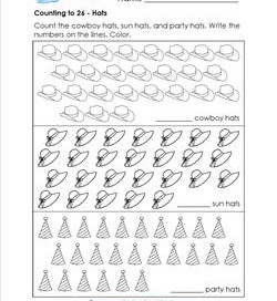 Counting to 26 - Hats - Kindergarten Counting Worksheets