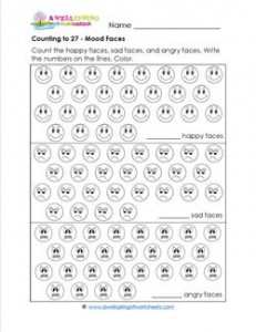 Counting to 27 - Mood Faces - Kindergarten Counting Worksheets