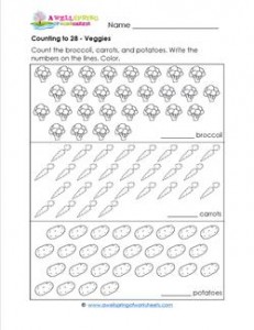 Counting to 28 - Veggies - Kindergarten Counting Worksheets