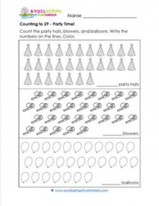 Counting to 29 - Party Time! - Kindergarten Counting Worksheets