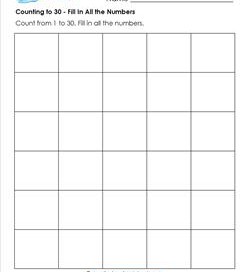 Counting to 30 - Fill In All the Numbers - Kindergarten Counting Worksheets
