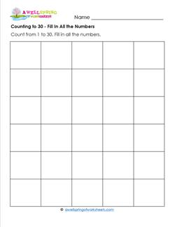 Counting to 30 - Fill In All the Numbers - Kindergarten Counting Worksheets