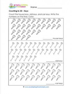 Counting to 30 - Keys - Kindergarten Counting Worksheets