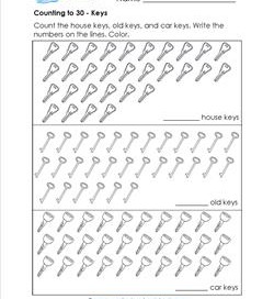 Counting to 30 - Keys - Kindergarten Counting Worksheets