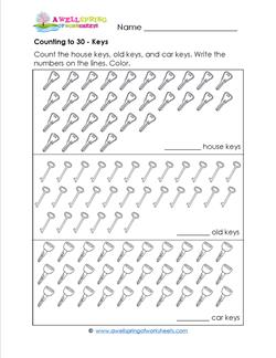 Counting to 30 - Keys - Kindergarten Counting Worksheets