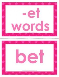 cvc word cards -et words