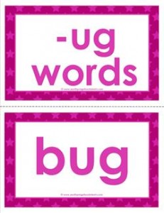 cvc word cards -ug words
