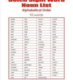 dolch nouns list - alphabetical order