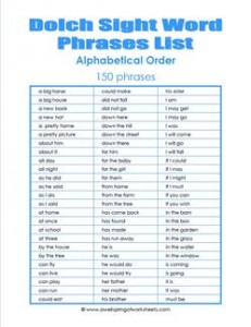 dolch phrases list - alphabetical order