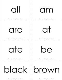 dolch sight words flash cards - primer - black and white