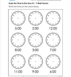Draw the Time to the Hour #1 - 9 Wall Clocks