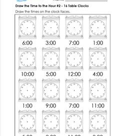 Draw the Time to the Hour #2 - 16 Square Clocks