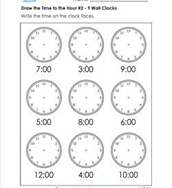 Draw the Time to the Hour #2 - 9 wall Clocks